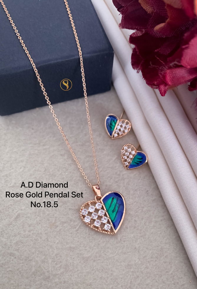 AD Diamond Designer Rose Gold Pendant Set 9 Wholesale Price In Surat
